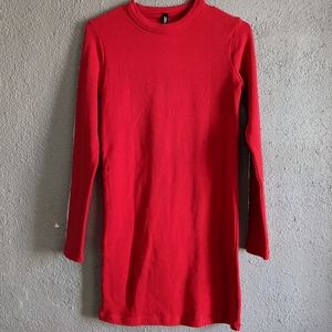 Red Zara long sleeve shirt dress NWT